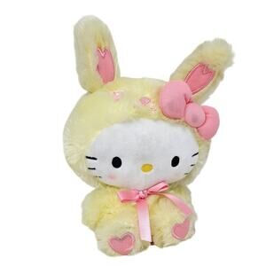New Fluffy Bunny Hello Kitty Plush 7" Sanrio Yellow Easter Cute Kawaii Stuffed